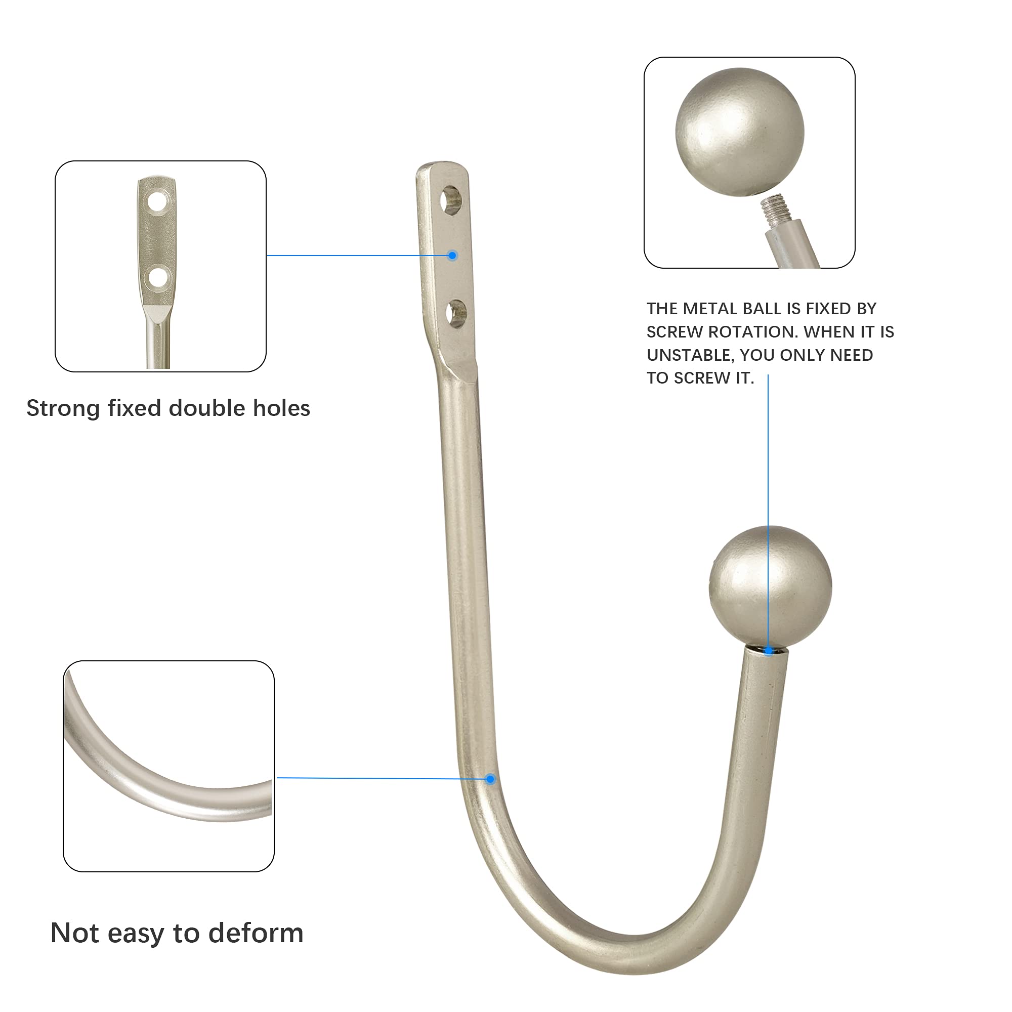Curtain Holdback, 2 Pcs Wall Mounted Drapery Tiebacks with Screws, Heavy Duty Metal Decora - Image 4