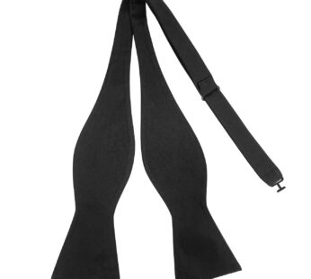 PenSee Mens Black Solid Self Bow Tie Jacquard Woven Silk Bow Ties
