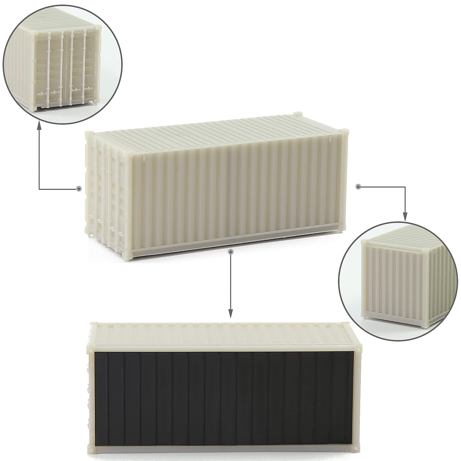Evemodel C8720JJ 8pcs HO Scale 1:87 Shipping Container Blank Uncolored Cargo Box (20ft) - Image 6