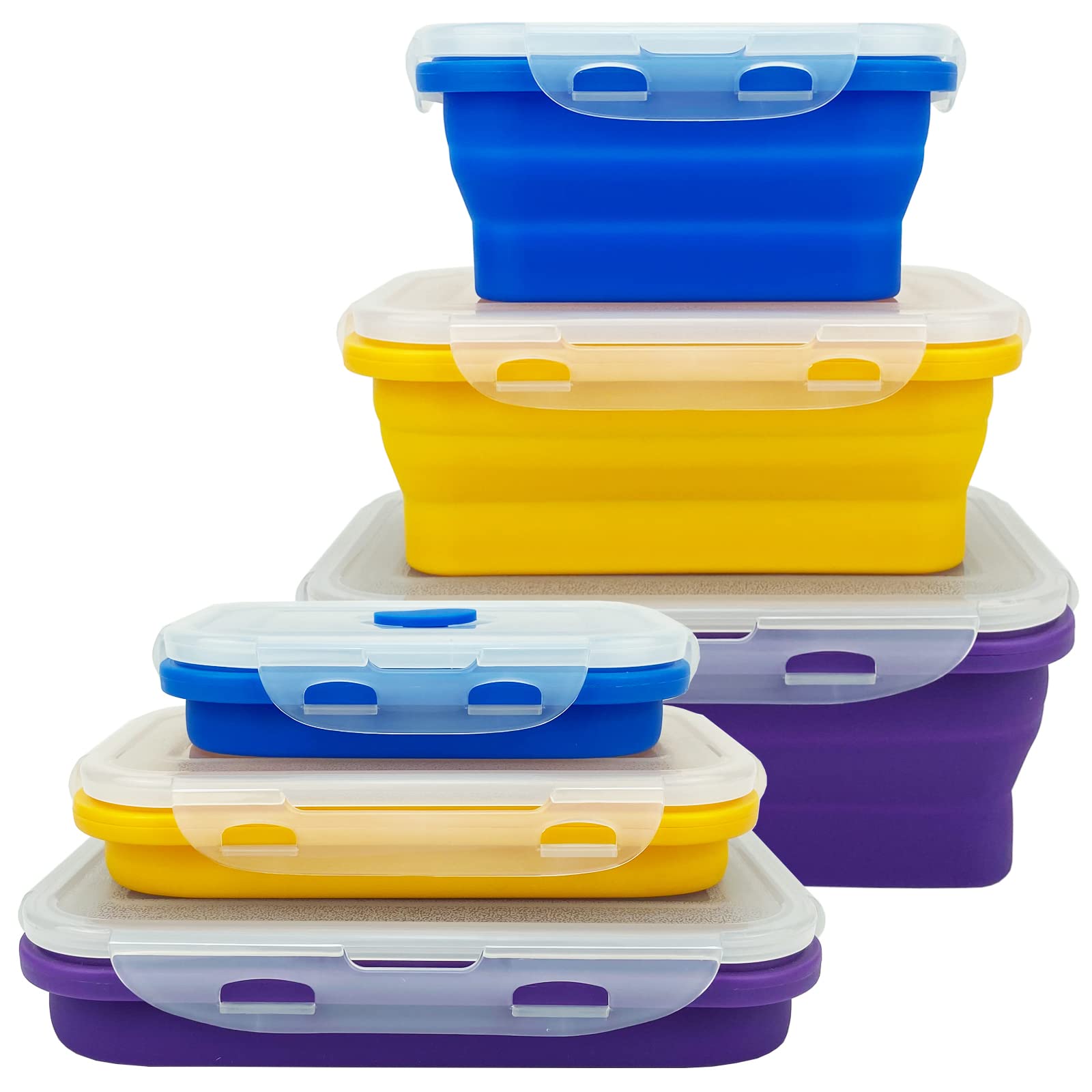 Lunbengo Camping Travel Collapsible Food Storage Container with Lids, Stackable Silicone S