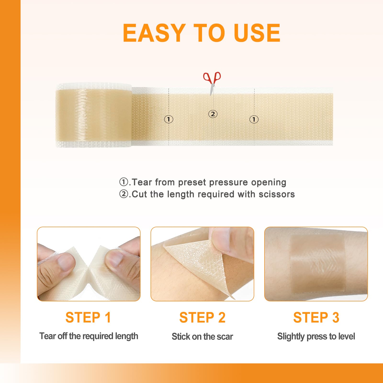 Silicone Scar Sheets (1" x 60"Roll), Soft Silicone Scar Tape for Scars Removal, Reusable E - Image 6