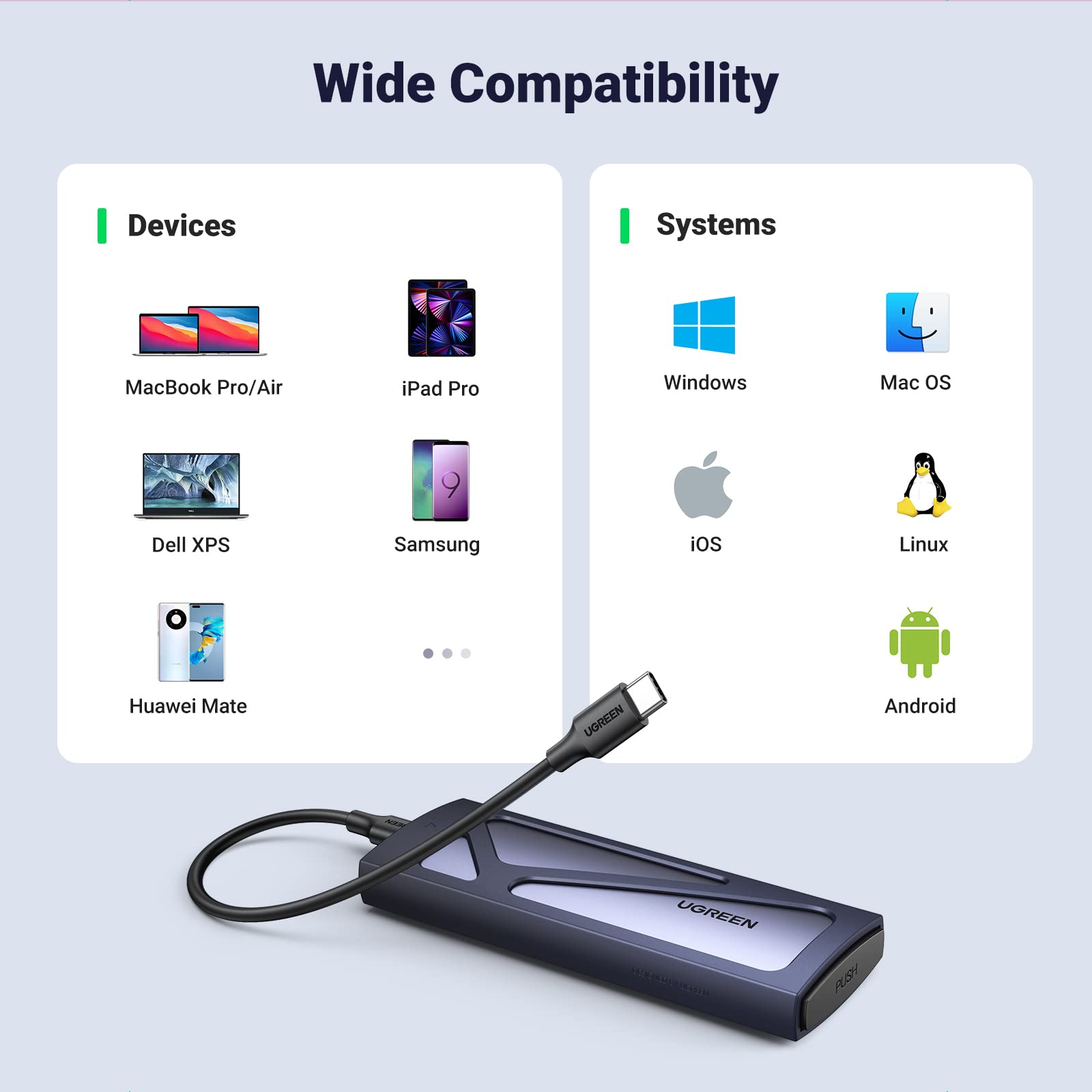 UGREEN SSD Enclosure, Tool-Free USB C External, 10Gbps M.2 NVMe to USB Adapter/Reader Supp - Image 6