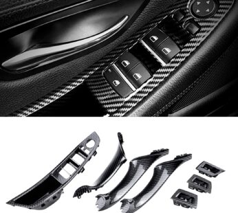 FEXON Carbon Fiber Window Switch Armrest Panel, Inner Door Pull Handle Trim Cover Kits Rep