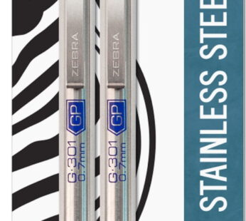 Zebra Pen G-301 Stainless Steel Retractable Gel Pen, Medium Point, 0.7mm, Blue Ink, 2-Coun