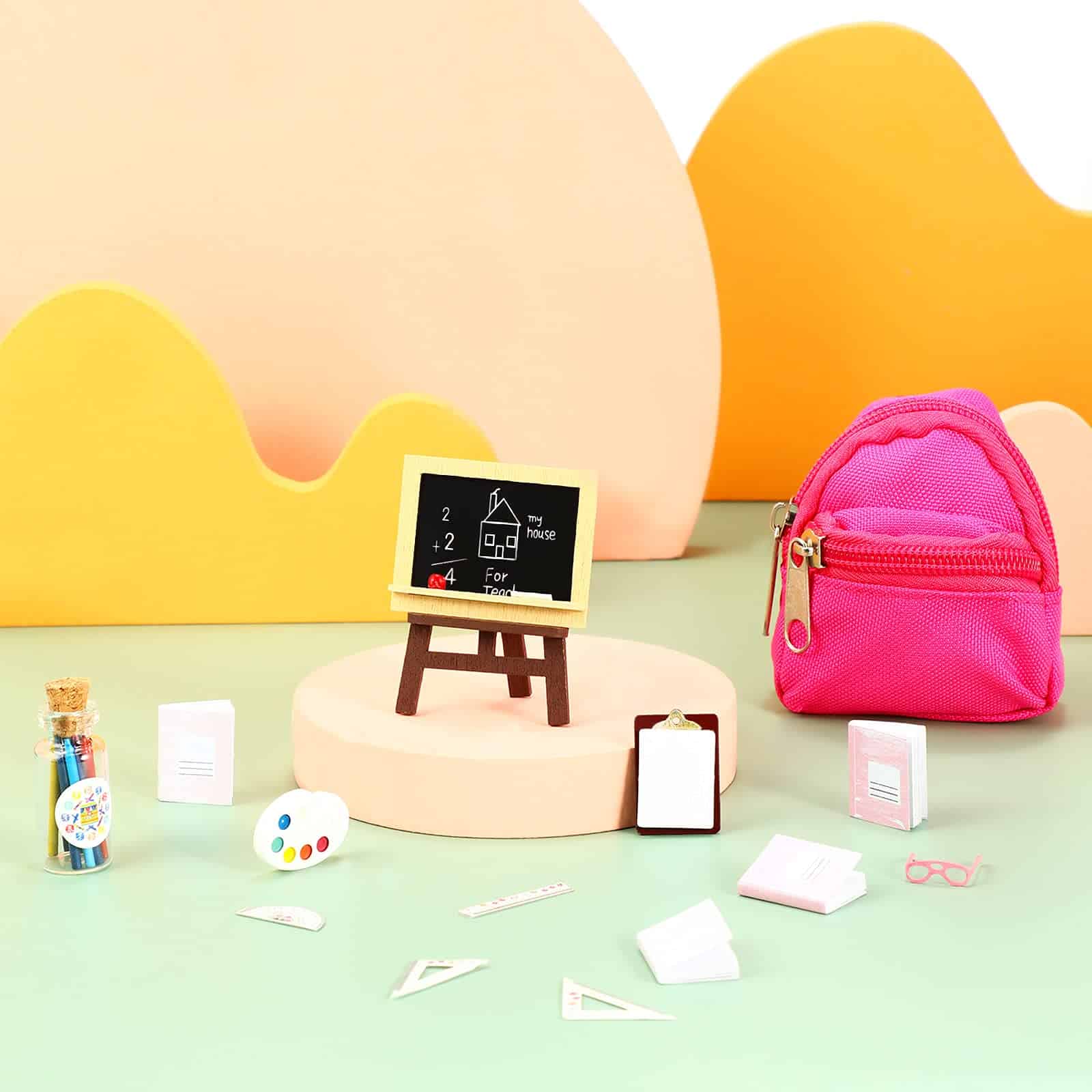 14 Pieces Mini Doll School Supplies for 11.5 inch Doll, Includes Mini Doll Backpack Glasse - Image 4