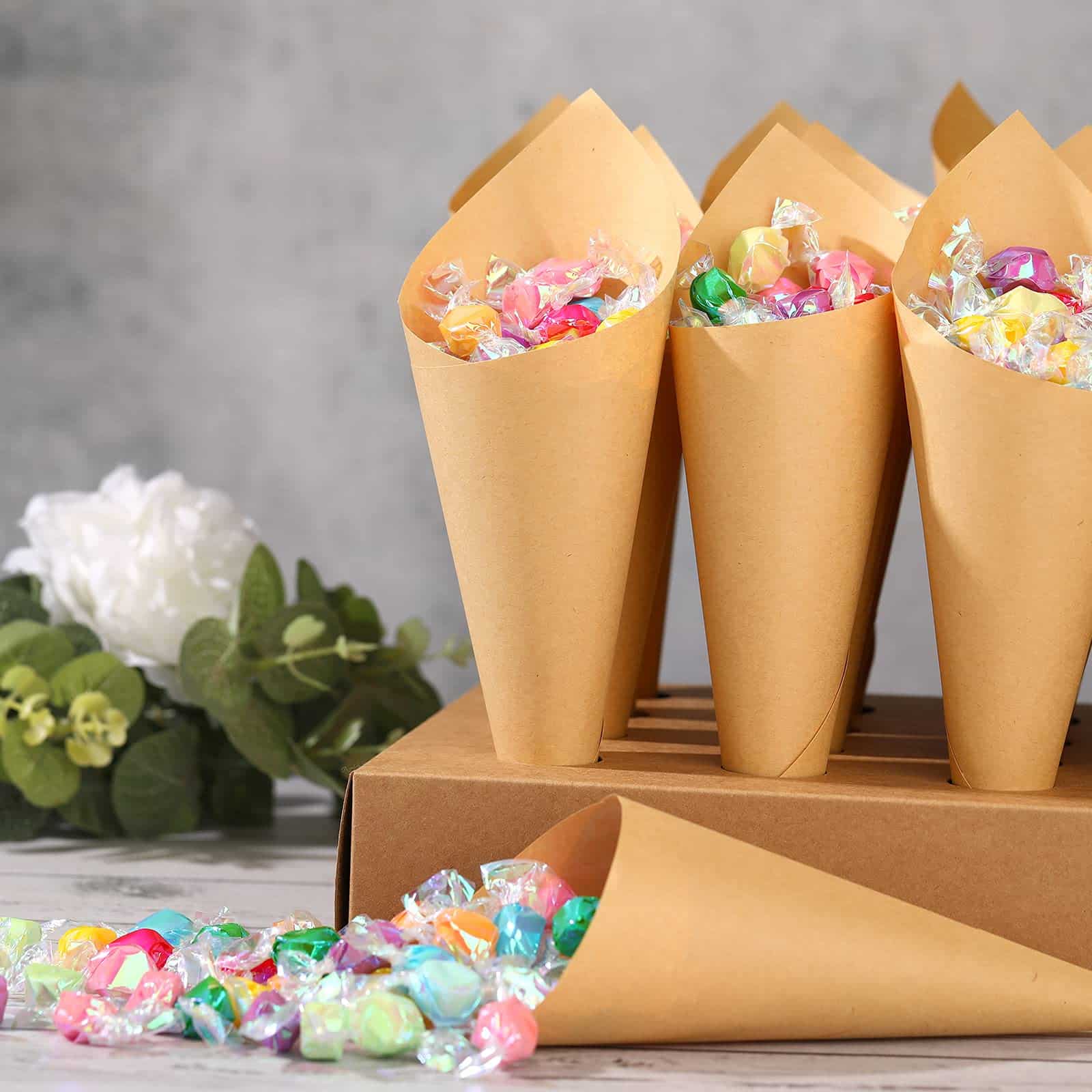 Wedding Confetti Cone Stand Box, Confetti Holder Box Tray with 20 Pieces Cone Paper and 20 - Image 4