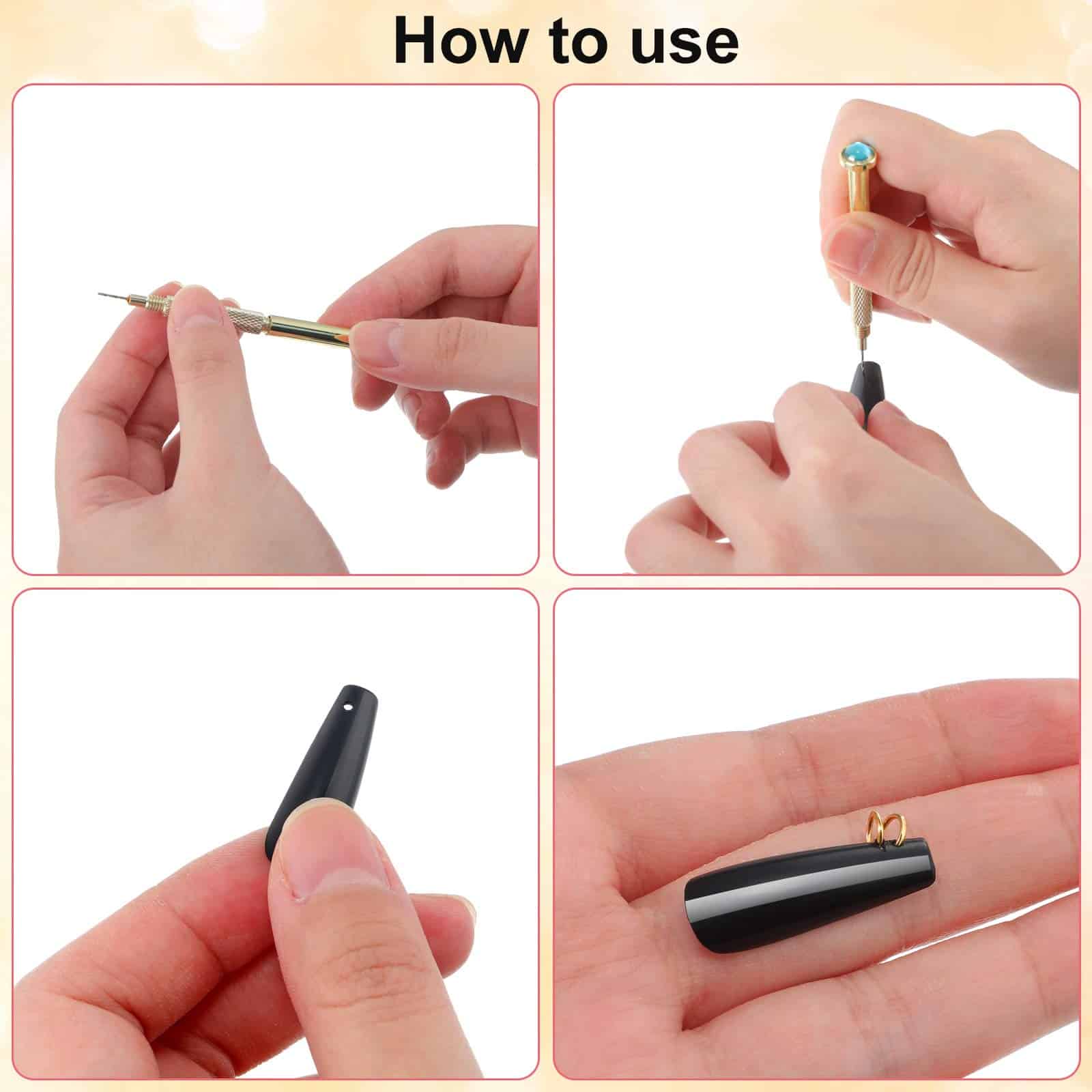 1014 Pieces Nail Dangle Charm Piercing Tool Hand Drill, Nail Charms 6 Sizes Jump Ring Conn - Image 4