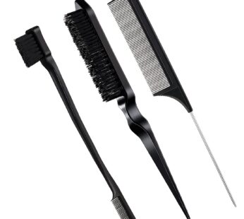 Geiserailie 3 Pcs Slick Back Hair Brush Set Bristle Hair Brush Edge Control Brush Teasing