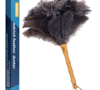 Aldwin Ostrich Feather Duster, 16 inch Ostrich Feather Duster with Wood Handle Reusable, F