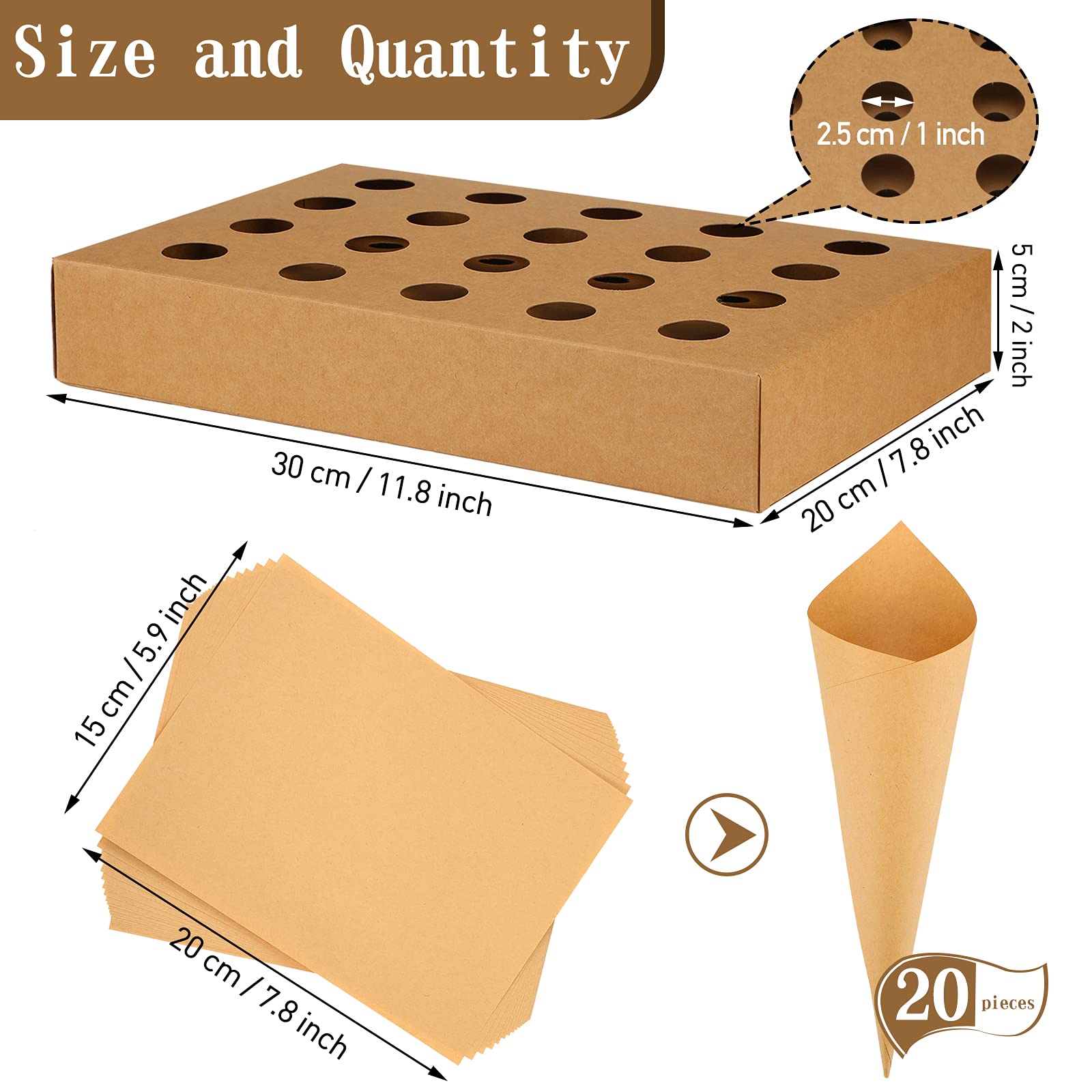 Wedding Confetti Cone Stand Box, Confetti Holder Box Tray with 20 Pieces Cone Paper and 20 - Image 3