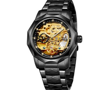 FORSINING Men’s Automatic Movement Dodecagon Stainless Steel Skeleton Dial Self Winding To