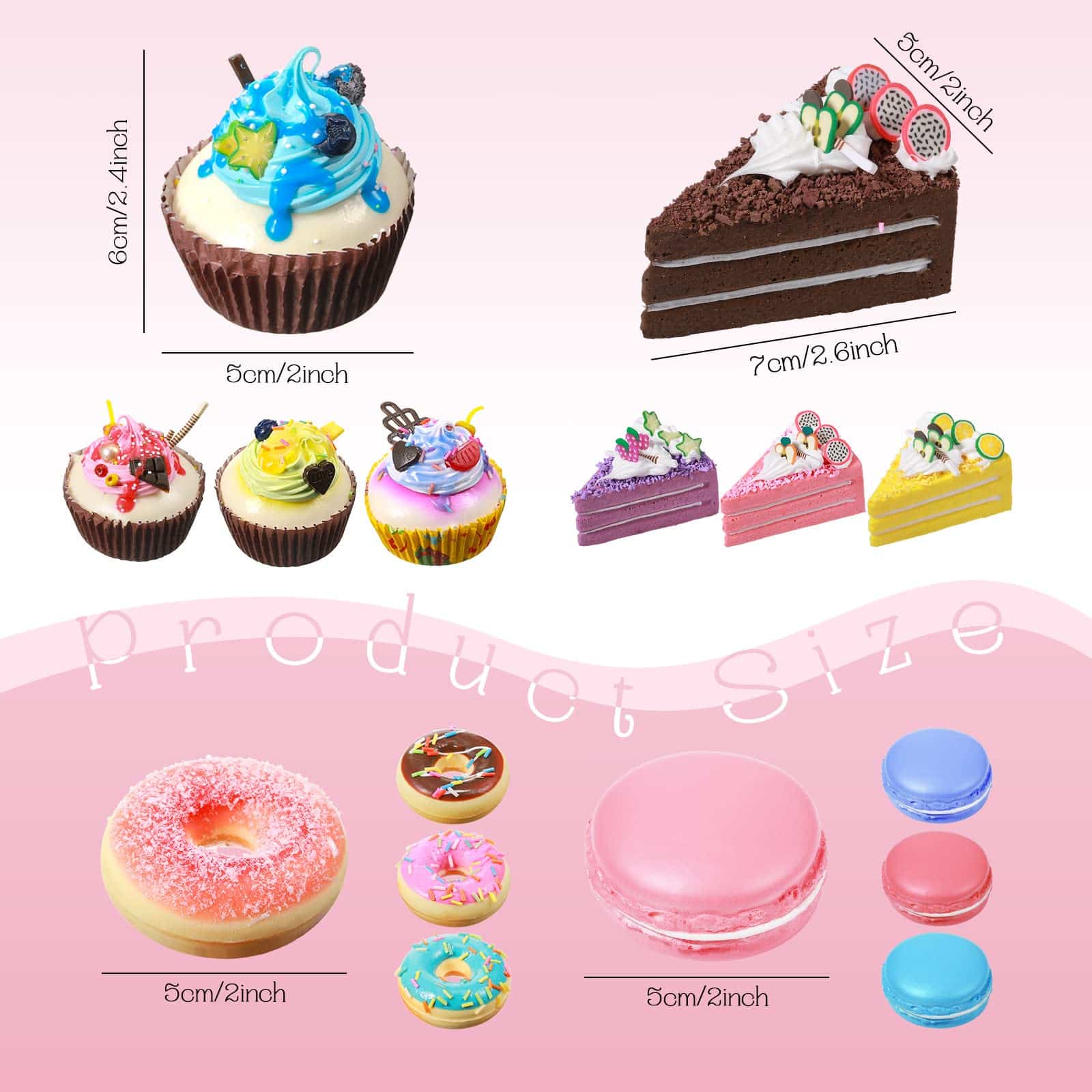 16 Pcs Fake Food Realistic Artificial Toy Donuts Cupcake Fake Slice Cake Artificial Simula - Image 2