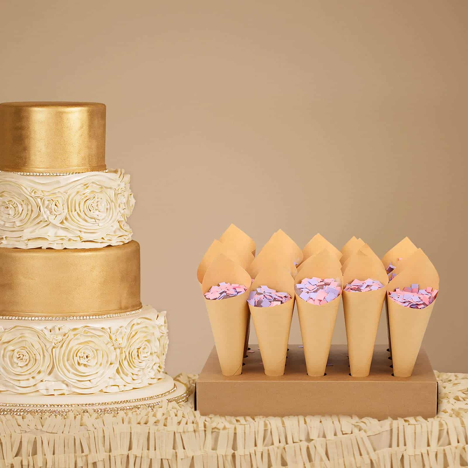 Wedding Confetti Cone Stand Box, Confetti Holder Box Tray with 20 Pieces Cone Paper and 20 - Image 6