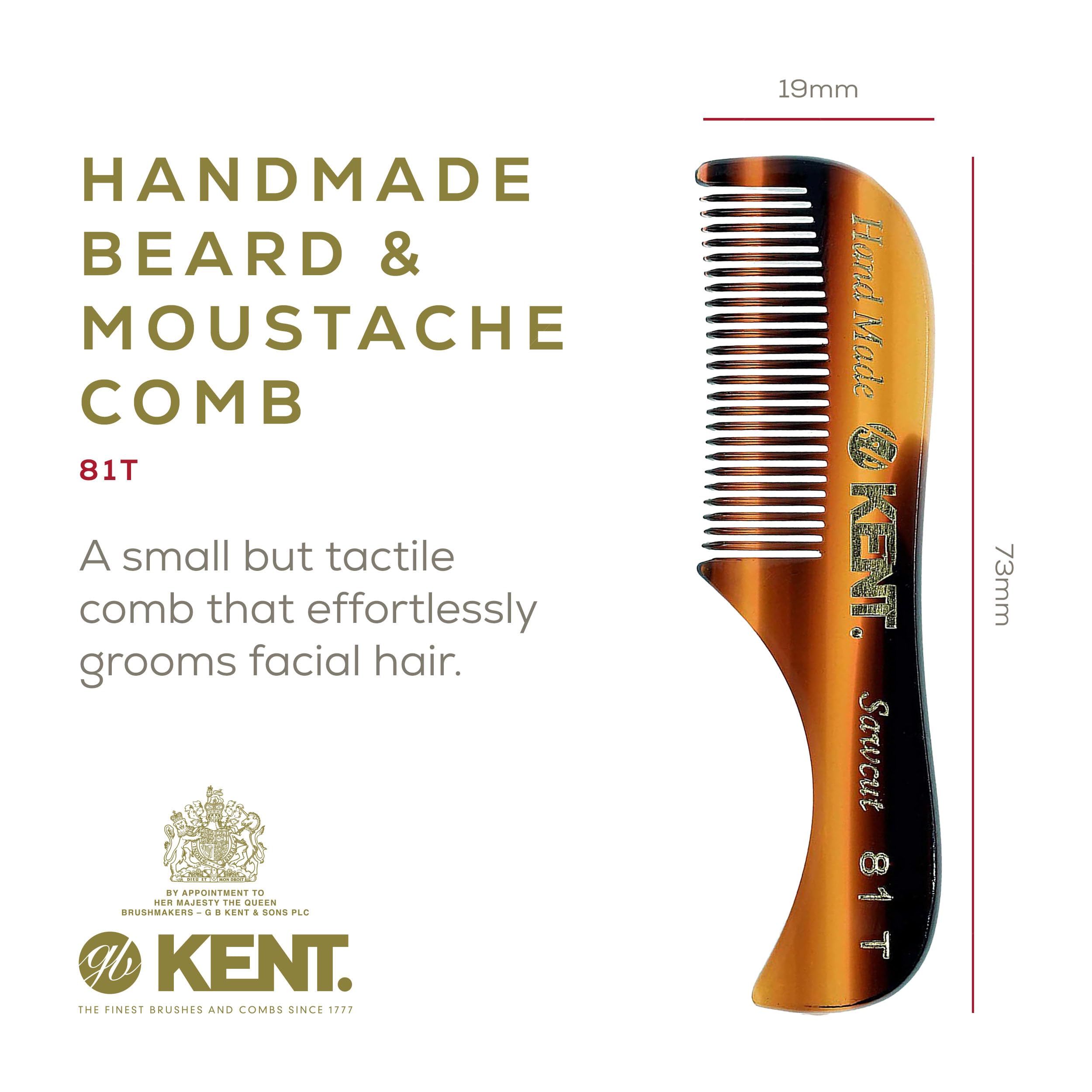 KENT 81T "Freddie" Handmade Beard Mustache Comb - Extra Small. Unbreakable Fine Toothed Be - Image 2