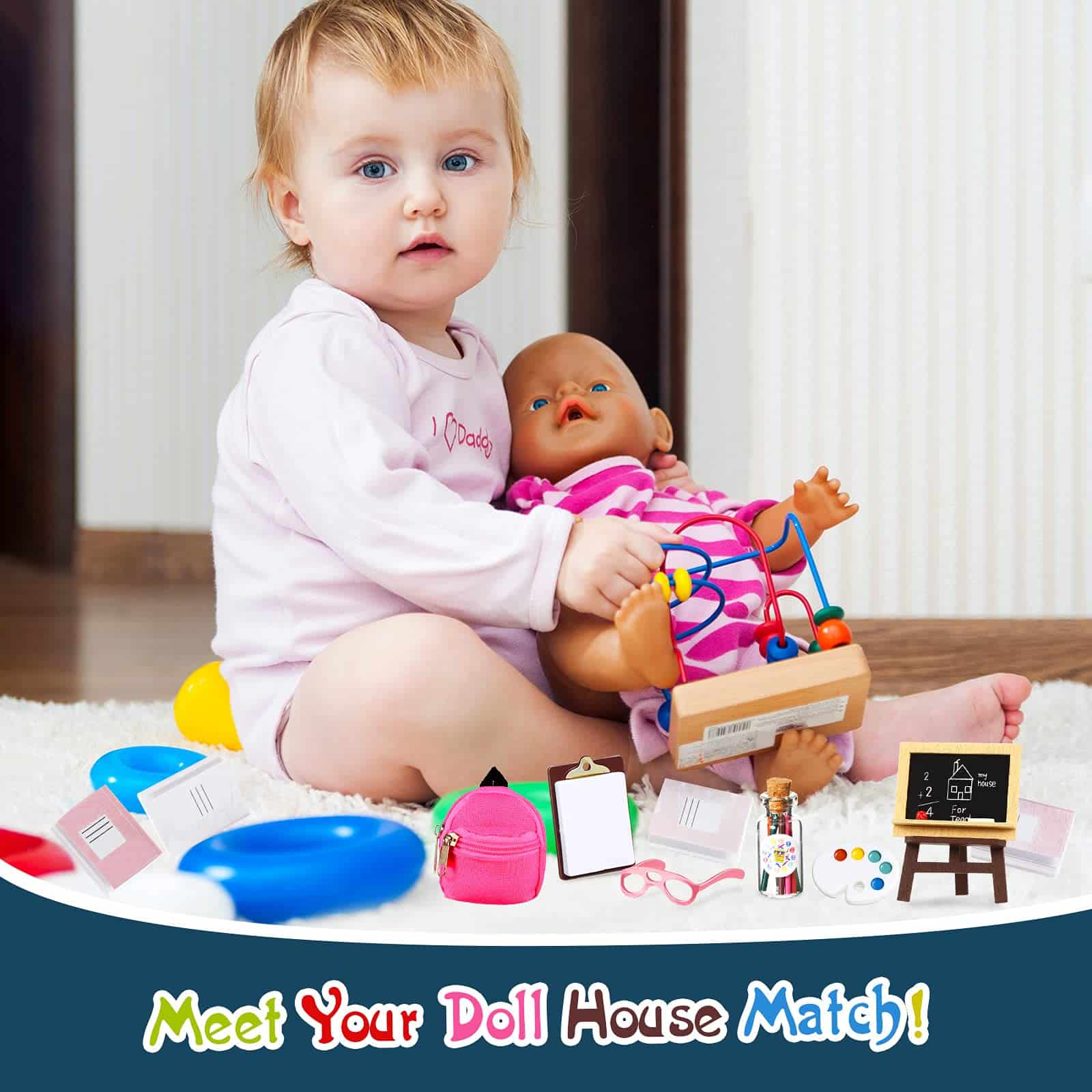 14 Pieces Mini Doll School Supplies for 11.5 inch Doll, Includes Mini Doll Backpack Glasse - Image 6