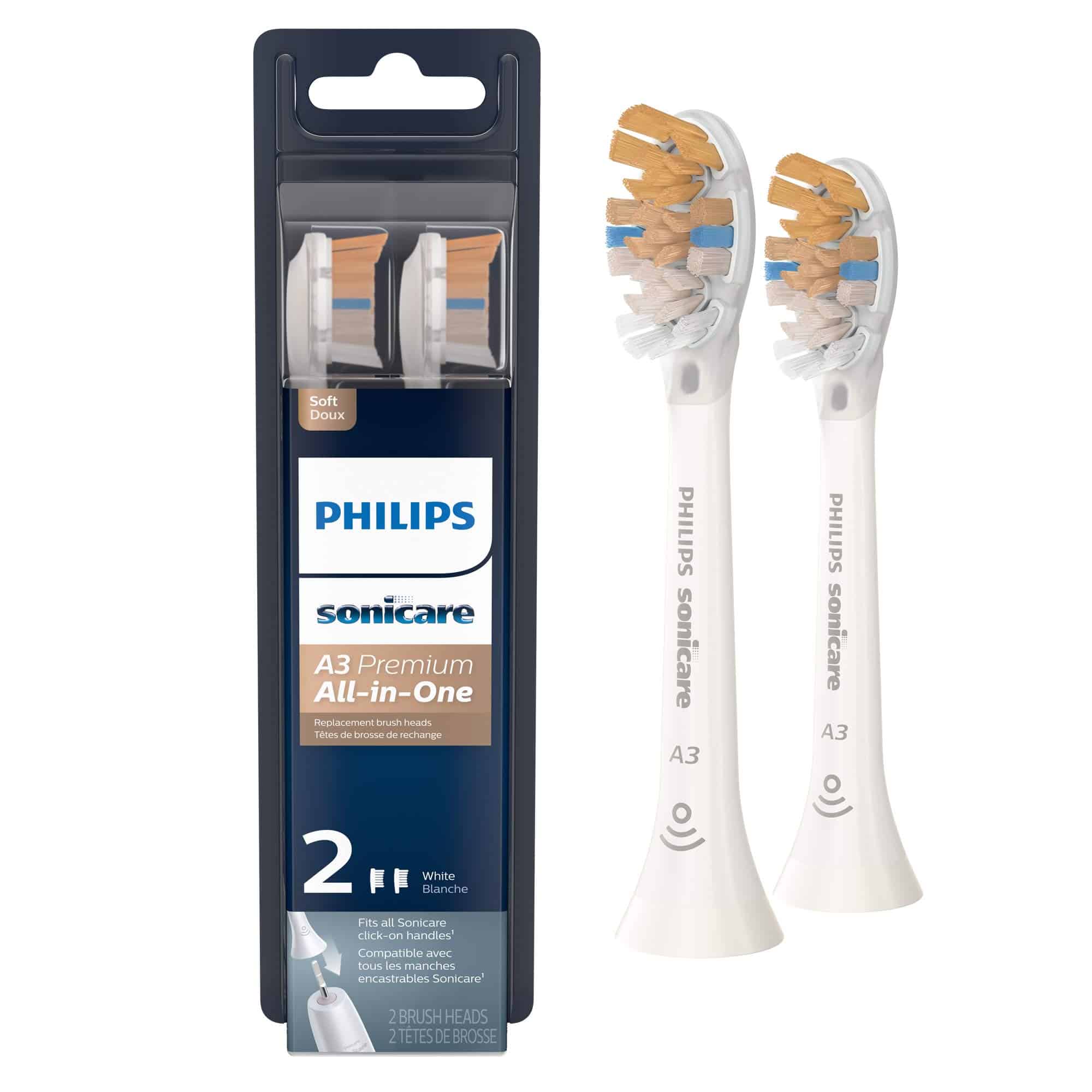 Philips Sonicare Genuine A3 Premium All-in-One Replacement Toothbrush Heads, 2 Brush Heads