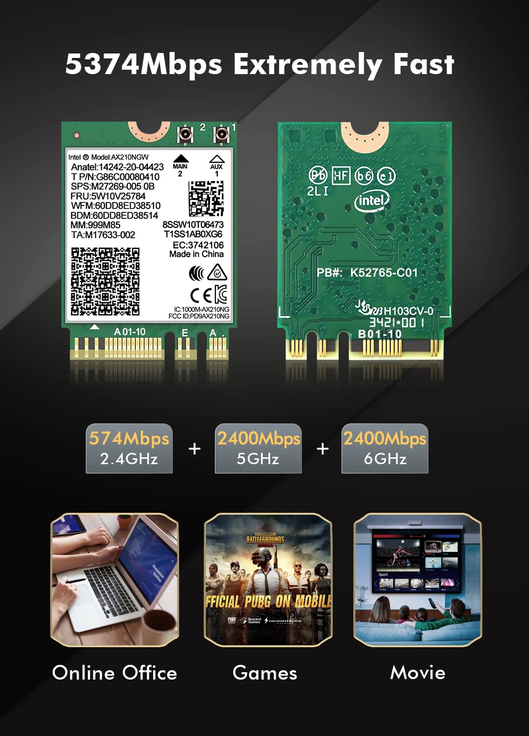 WiFi 6E Wireless Card Intel AX210 NGW Bluetooth 5.3 Tri-Band 5400Mbps Network Adapter for - Image 3