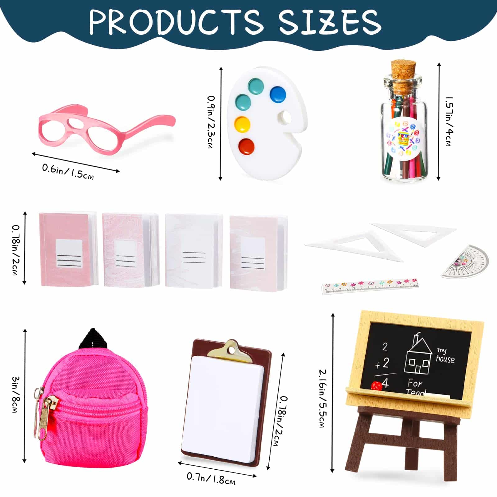 14 Pieces Mini Doll School Supplies for 11.5 inch Doll, Includes Mini Doll Backpack Glasse - Image 2