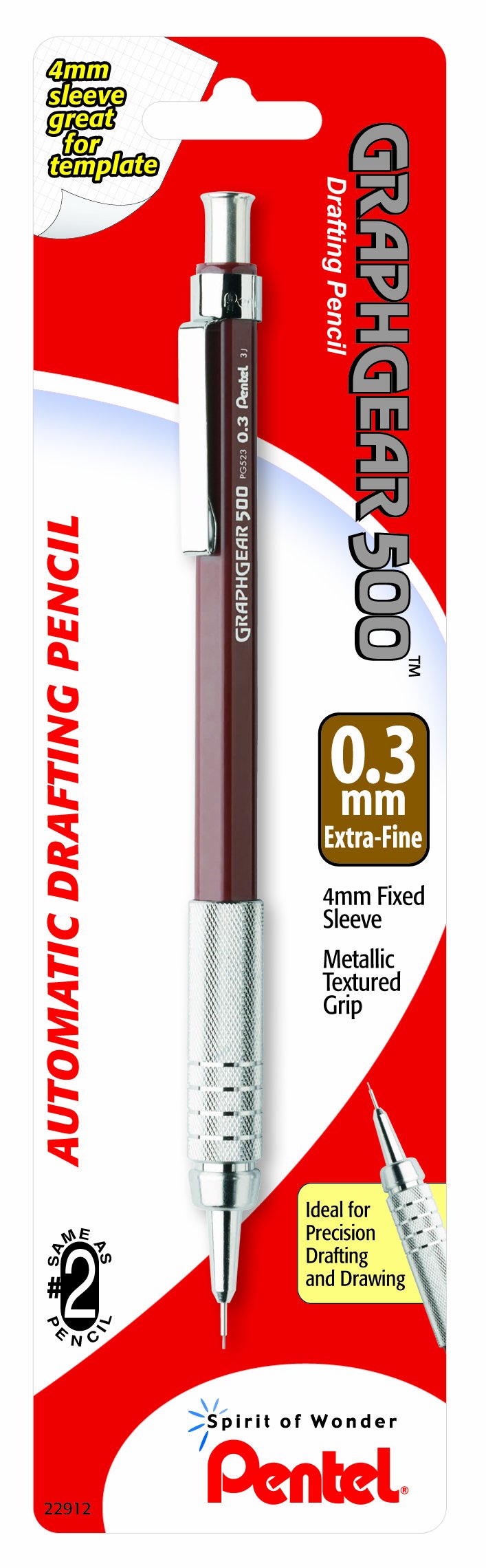Pentel Graph Gear 500 Automatic Drafting Pencil, 0.3mm, Brown Barrel, 1 Pack (PG523BP)