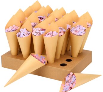 Wedding Confetti Cone Stand Box, Confetti Holder Box Tray with 20 Pieces Cone Paper and 20