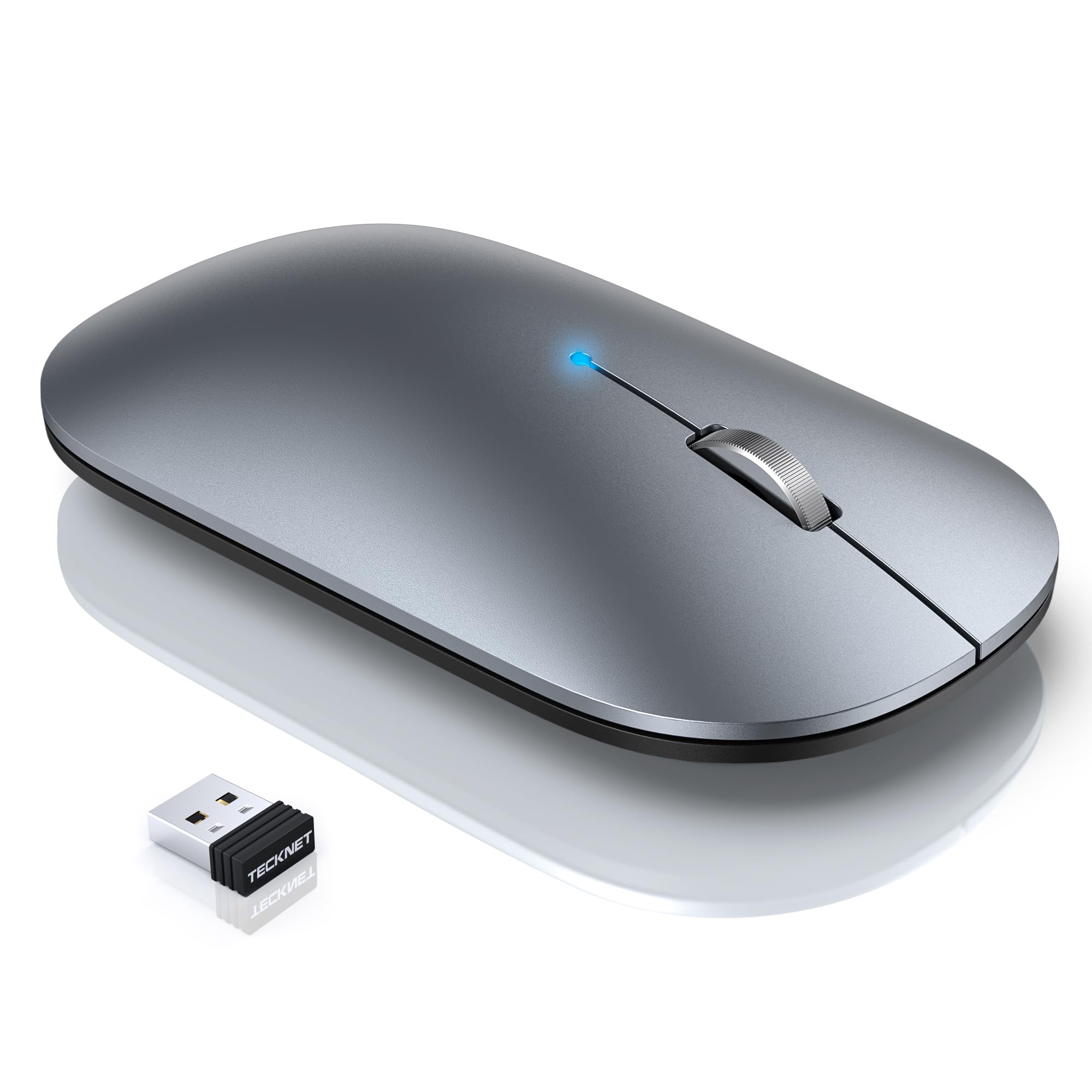 TECKNET Wireless Mouse, BT5.0/3.0 2.4GHz Silent Computer Mouse with USB Receiver,4000DPI R