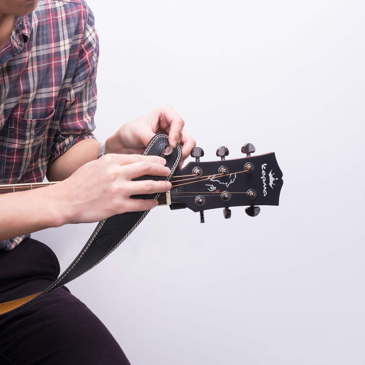POYOLEE Leather Guitar Neck Strap Button Guitar Headstock Strap Tie, Black/Anti Copper - Image 4