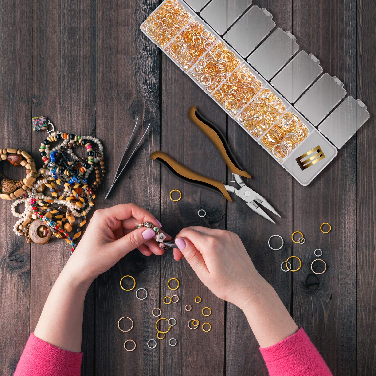 1014 Pieces Nail Dangle Charm Piercing Tool Hand Drill, Nail Charms 6 Sizes Jump Ring Conn - Image 6