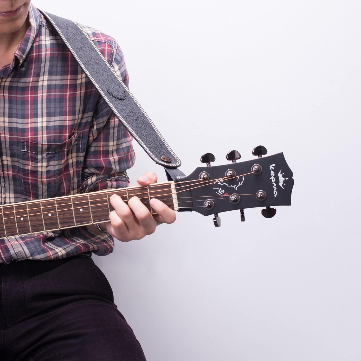 POYOLEE Leather Guitar Neck Strap Button Guitar Headstock Strap Tie, Black/Anti Copper - Image 5