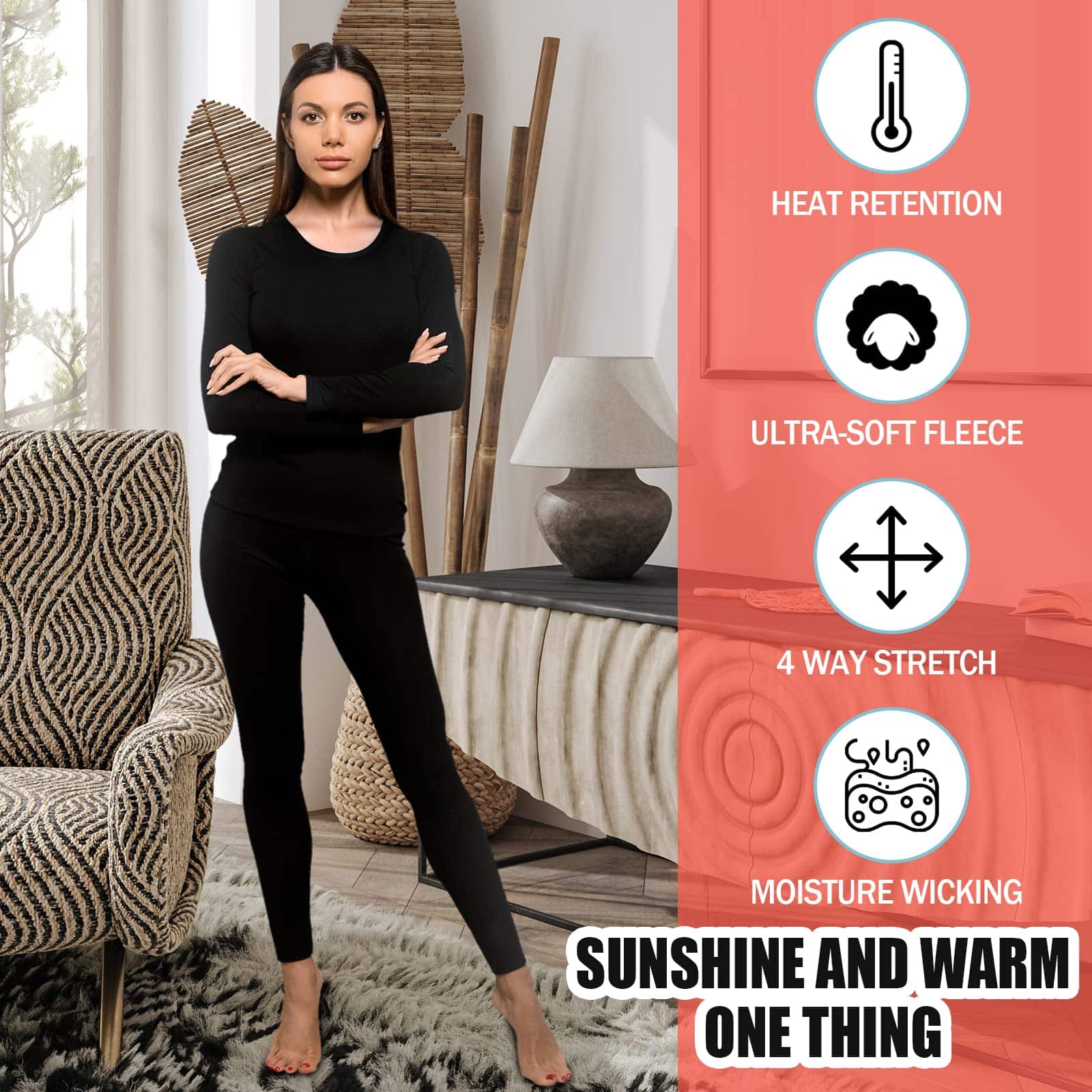 Patelai 3 Sets Thermal Underwear for Women with Fleece Lined Long Underwear Women Base Lay - Image 3