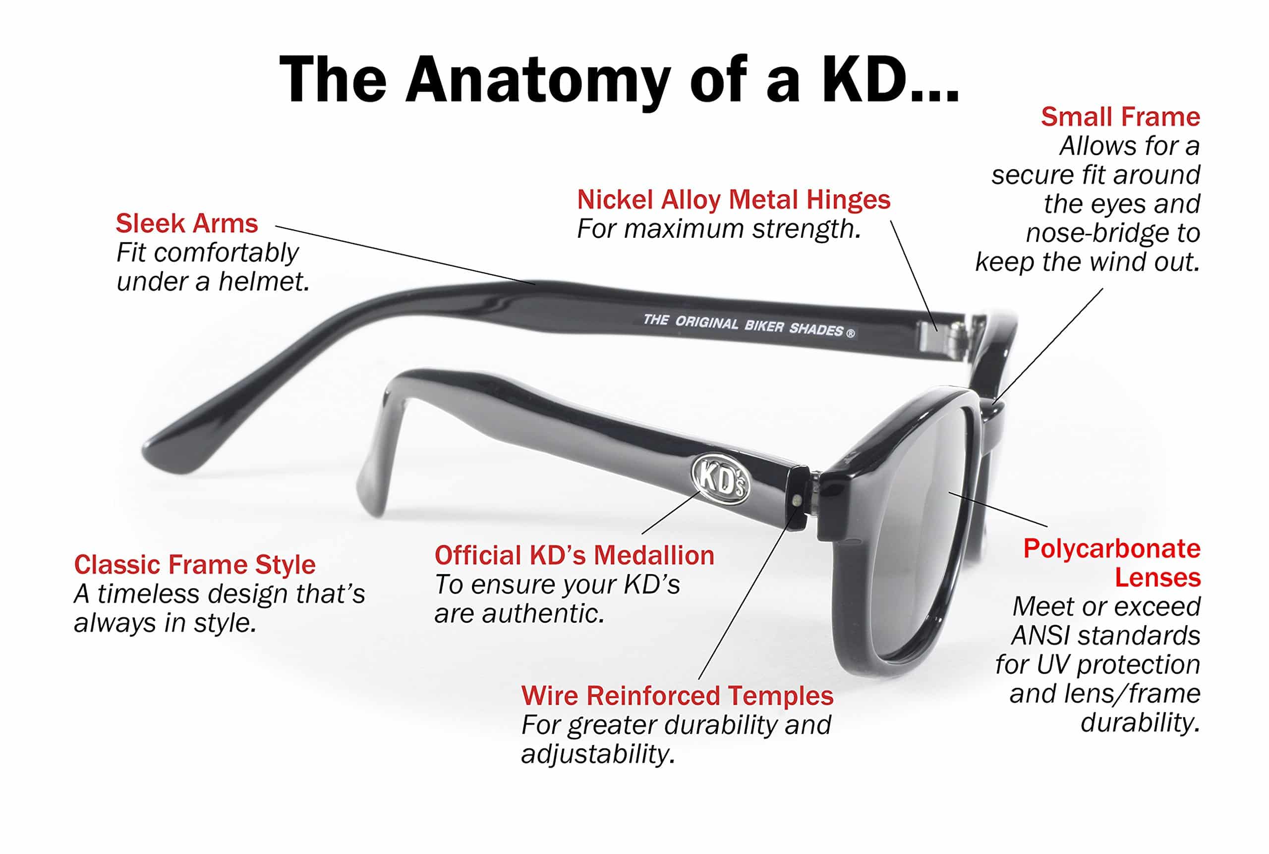 Pacific Coast Original KD's Biker Sunglasses (Black Frame/Smoke Lens) - Image 2