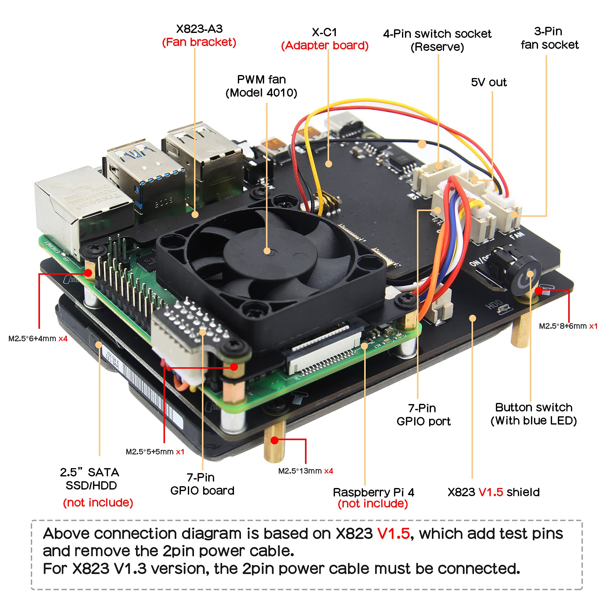 Geekworm NASPi V2.0 2.5 inch SATA HDD/SSD NAS Storage Kit with Safe Shutdown & Auto Power - Image 3