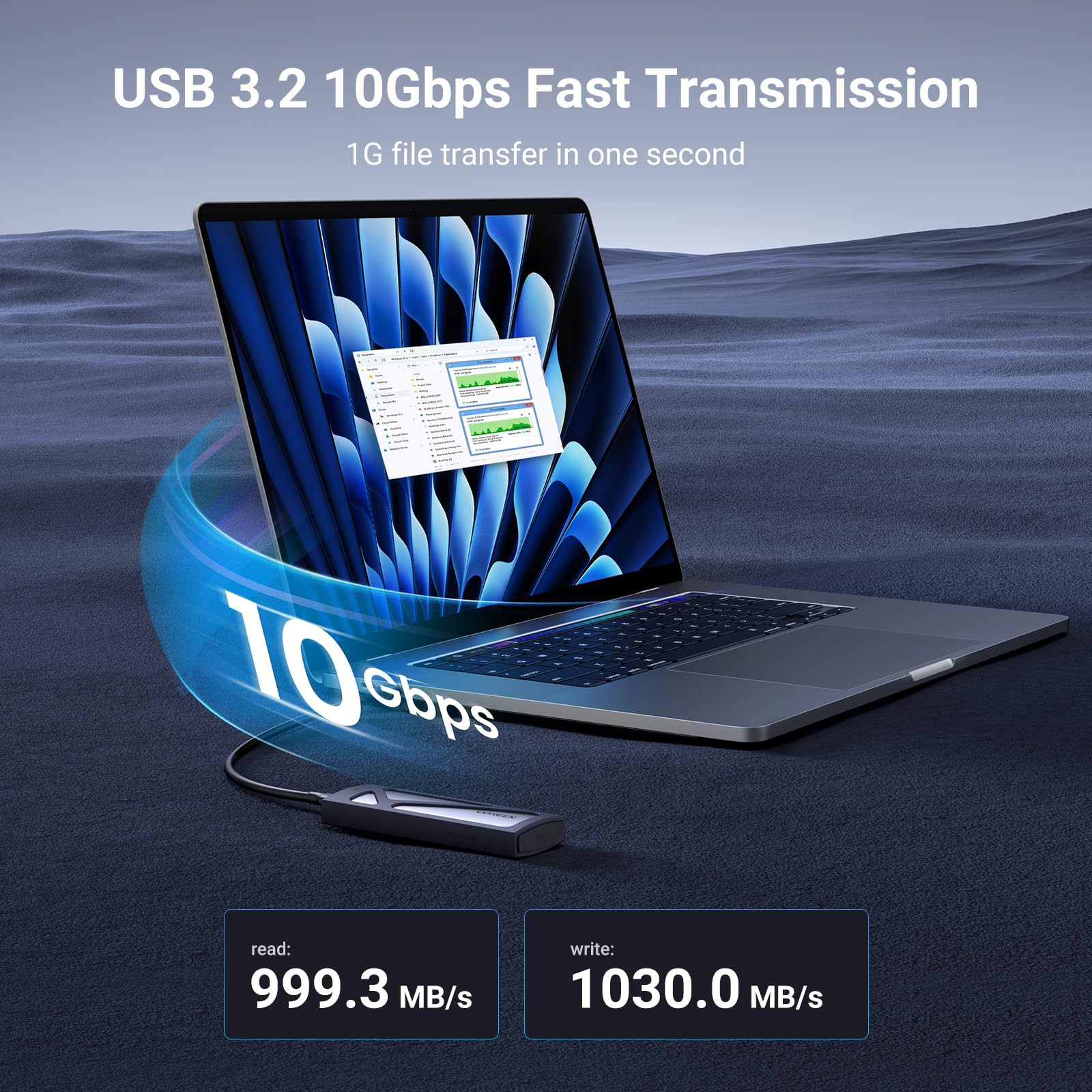 UGREEN SSD Enclosure, Tool-Free USB C External, 10Gbps M.2 NVMe to USB Adapter/Reader Supp - Image 2
