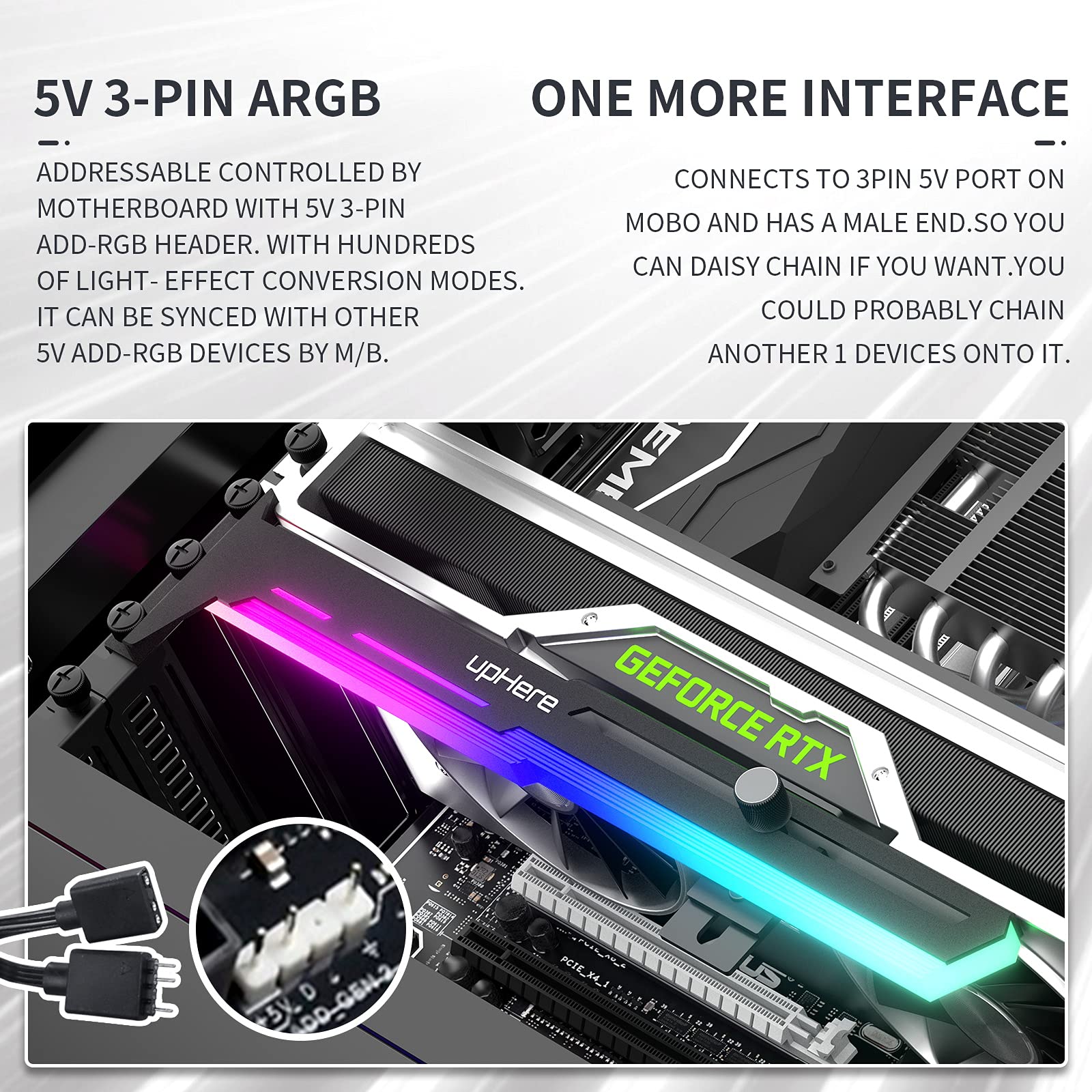 upHere 5V 3PIN Addressable RGB Graphics Card GPU Brace Support Video Card Sag Holder,Built - Image 4