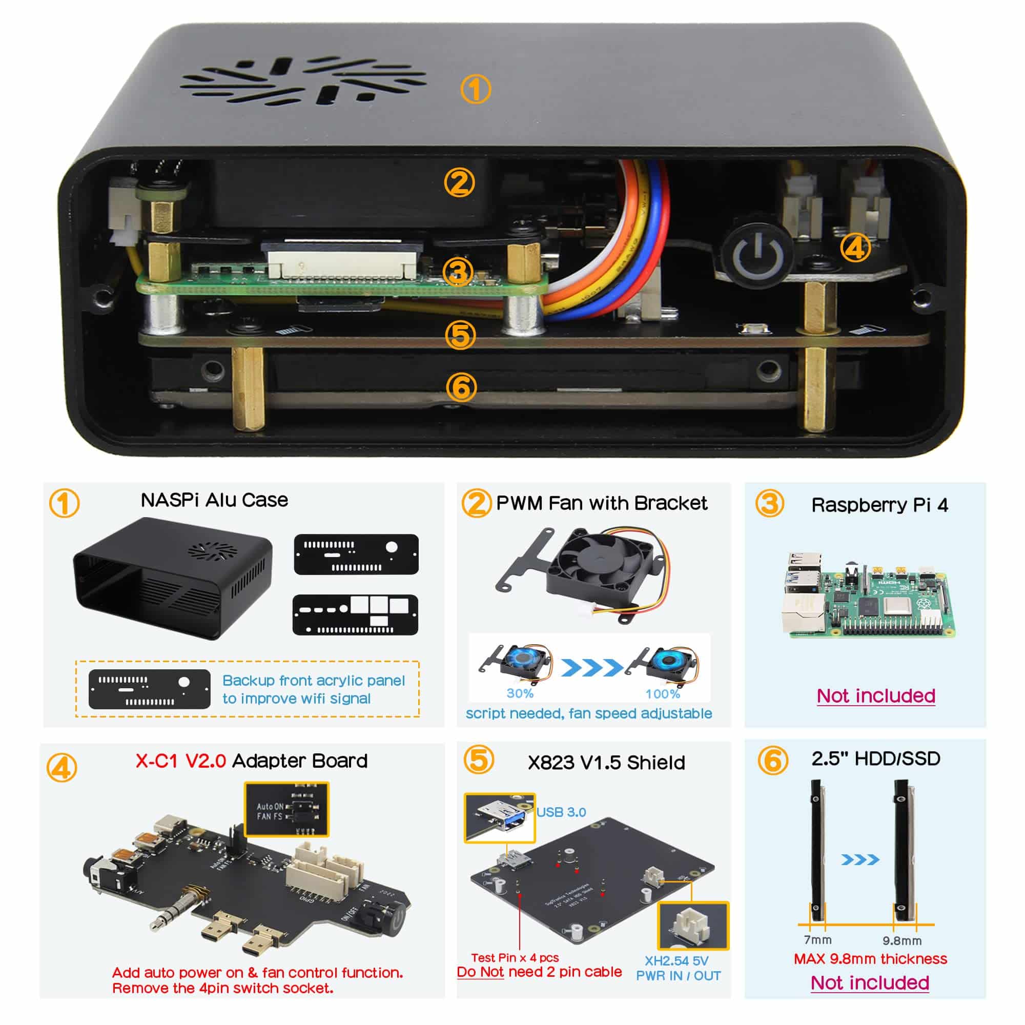 Geekworm NASPi V2.0 2.5 inch SATA HDD/SSD NAS Storage Kit with Safe Shutdown & Auto Power - Image 4