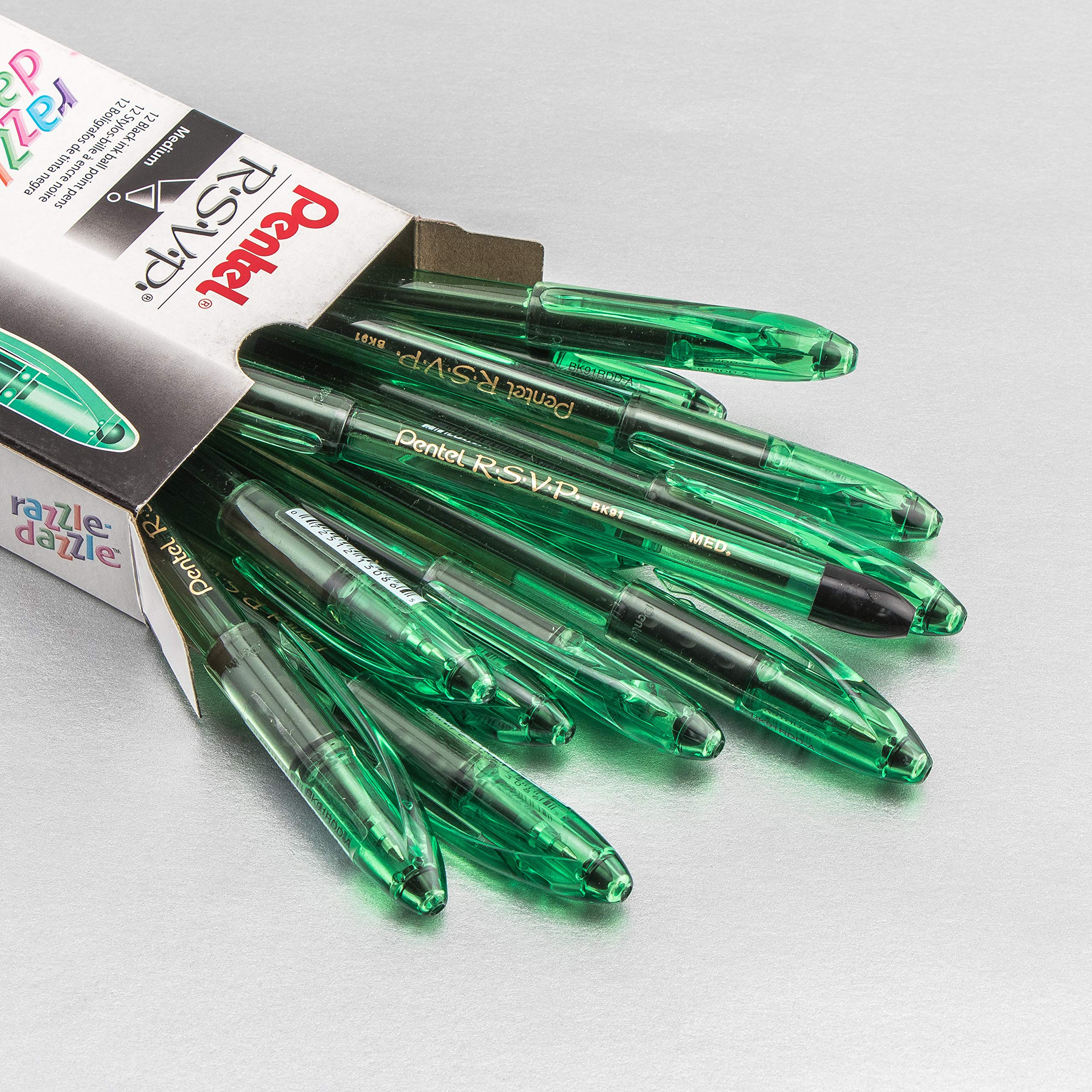 Pentel R.S.V.P. Razzle-Dazzle Ballpoint Pen, Medium Line, Green Barrel, Black Ink, Box of - Image 2