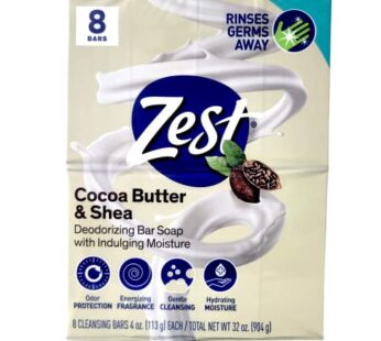 Zest 8-Bar Bath Size Soap, Creamy Cocoa Butter & Shea, 4 Ounce (Pack of 2)2