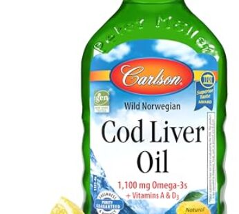 Carlson – Cod Liver Oil, 1100 mg Omega-3s, Liquid Fish Oil Supplement, Wild-Caught Norwegian Arctic, Sustainably Sourced Nordic Liquid, Lemon, 250 ml