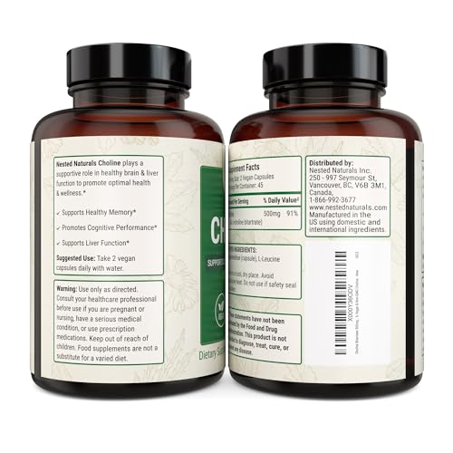 Nested Naturals Choline Bitartrate 500mg - High Potency Choline Supplements - Supports Cognitive Performance & Liver Function - 100% Vegan & Non-GMO Choline - 90 Vegan Capsules - Image 8