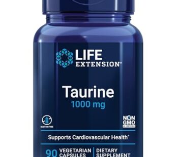 Life Extension Taurine, Pure taurine amino acid supplement, heart, liver and brain health, longevity, muscle and exercise, 1000 mg dose, Non-GMO, gluten-free, vegetarian, 90 vegetarian capsules