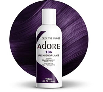 Adore Semi Permanent Hair Color – Vegan and Cruelty-Free Purple Hair Dye – 4 Fl Oz – 186 Rich Eggplant (Pack of 1)