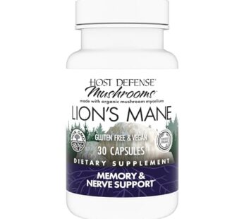 Host Defense Mushrooms Lion’s Mane – Brain Health Support Supplement – Mushroom Supplement to Support Focus & Memory Function – Immune & Nervous System Support Supplement – 30 Capsules (15 Servings)*