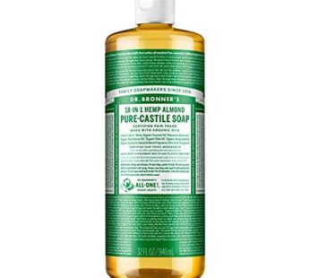 Dr. Bronner’s – Pure-Castile Liquid Soap (Almond, 32 ounce) – Made with Organic Oils, 18-in-1 Uses: Face, Body, Hair, Laundry, Pets and Dishes, Concentrated, Vegan, Non-GMO