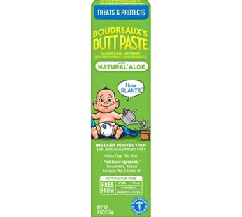 Boudreaux’s Butt Paste with Natural* Aloe Diaper Rash Cream, Ointment for Baby, 4 oz Tube