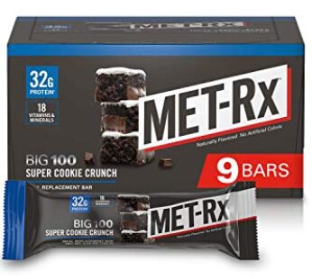 MET-Rx Big 100 Protein Bar, Meal Replacement Bar, 32G Protein, Super Cookie Crunch, 9 Bars (Pack of 1)