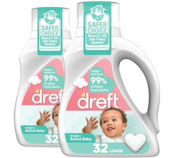 Dreft Stage 2: Baby Laundry Detergent Liquid Soap, Natural for Newborn, or Infant, HE, 64 Total Loads (Pack of 2) – Hypoallergenic for Sensitive Skin