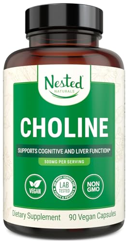 Nested Naturals Choline Bitartrate 500mg - High Potency Choline Supplements - Supports Cognitive Performance & Liver Function - 100% Vegan & Non-GMO Choline - 90 Vegan Capsules