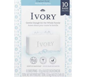 Ivory Gentle Bath Bar Soap, Safe for Entire Family, Free of Dyes and Heavy Perfumes, Original Scent, 4 oz (10 Count)