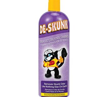 De-Skunk Odor Destroying Shampoo for Dogs, 32 oz. ? Formulated with Powerful De-Greasers, Skunk Odor Remover for Pets, Carpet, Furniture and More ? Removes Skunk Smell Fast, Clear, (FG00065)