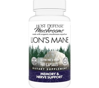 Host Defense Mushrooms Lion’s Mane – Brain Health Support Supplement – Mushroom Supplement to Support Focus & Memory Function – Immune & Nervous System Support Supplement – 60 Capsules (30 Servings)*