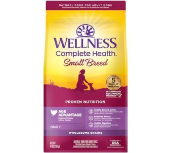 Wellness Complete Health Small Breed Dry Dog Food with Grains, Natural Ingredients, Made in USA with Real Turkey, For Dogs Up to 25 lbs. (Senior, Turkey & Peas, 4-Pound Bag)